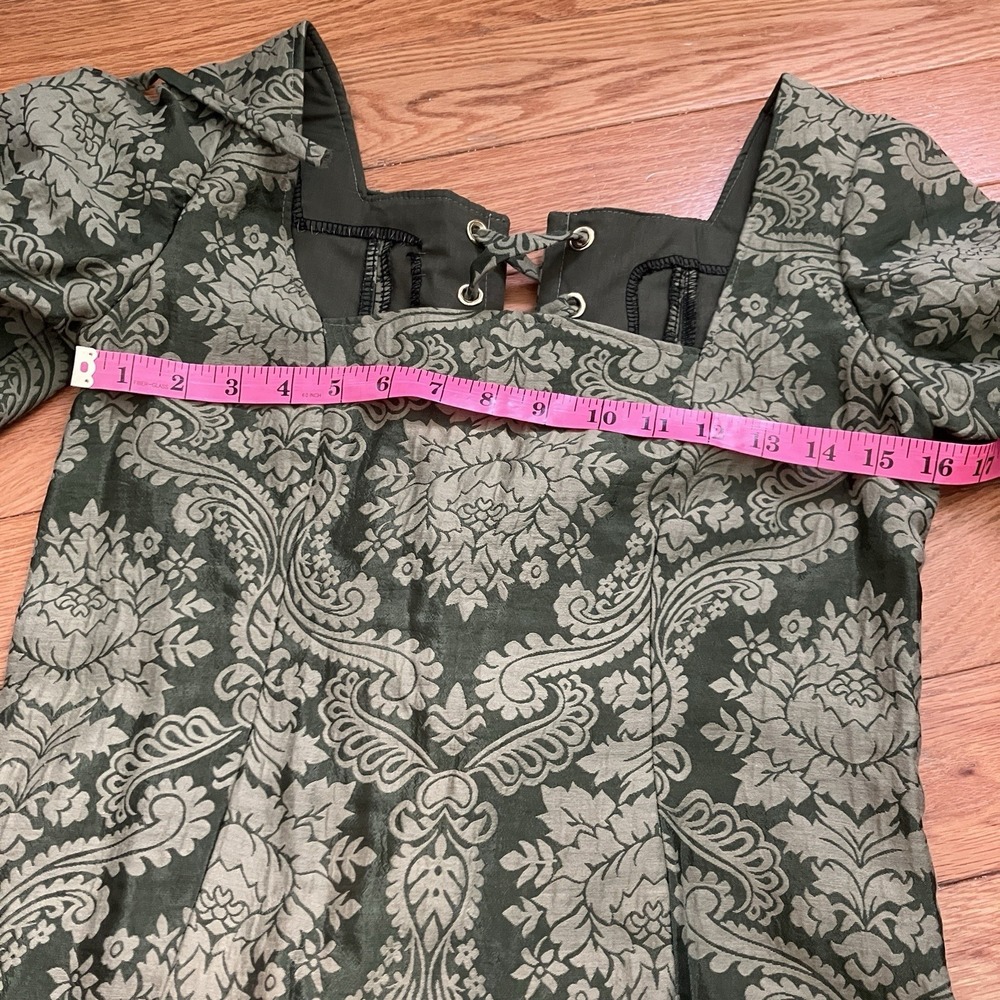 Homemade Brocade Green Renaissance Maxi Dress Whimsigoth Damask Corset Medieval - Picture 13 of 16